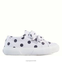 Superga 2750 6JR0T664 White-Black Dots | Superga 2750 Kids Straps Polkadots