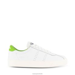 Superga Shoes 6JR0T162 White Green Flash | Superga 2843 Club S Comfort Leather