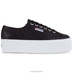 Superga Shoes 6JR0T178 Black-White | Superga 2790 Tumbled Leather
