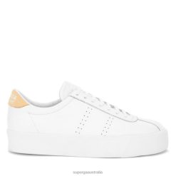 Superga Shoes 6JR0T414 White-Beige Gome-White | Superga 2854 Club 3 Comfort Leather Avorio