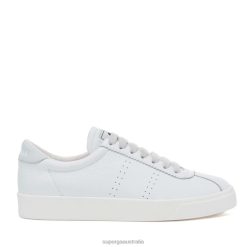 Superga Shoes 6JR0T490 White-Azure Lt | Superga 2843 Club S Comfort Leather