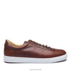 Superga Shoes 6JR0T594 Cognac-White | Superga 2843 Sport Brushed Leather